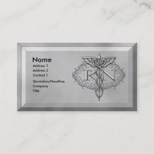 Oval Silver RN Nurse  Business Card