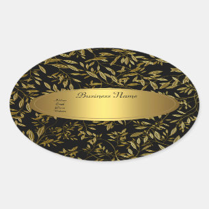 Oval Sticker Address Label Black Gold Floral