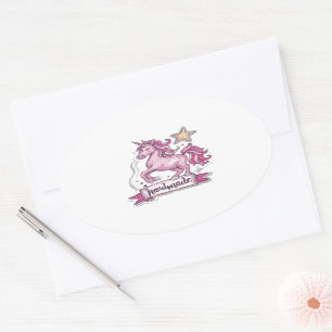 Oval Stickers Unicorn and the inscription,,Handmad