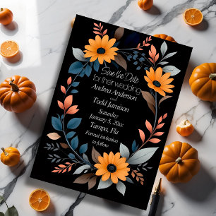 Oval sunflower wreath wedding save the date