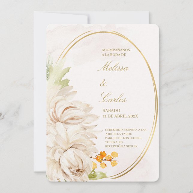 Oval wreath Spanish Wedding Invitation (Front)
