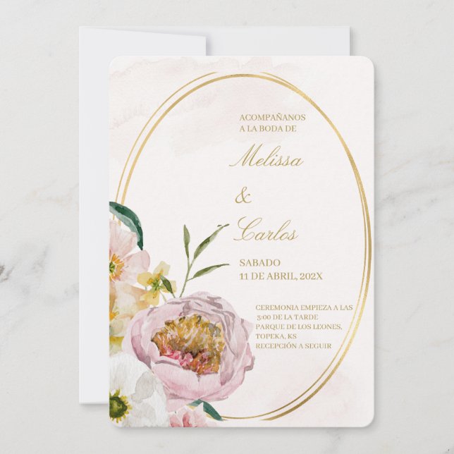 Oval wreath Spanish Wedding Invitation (Front)