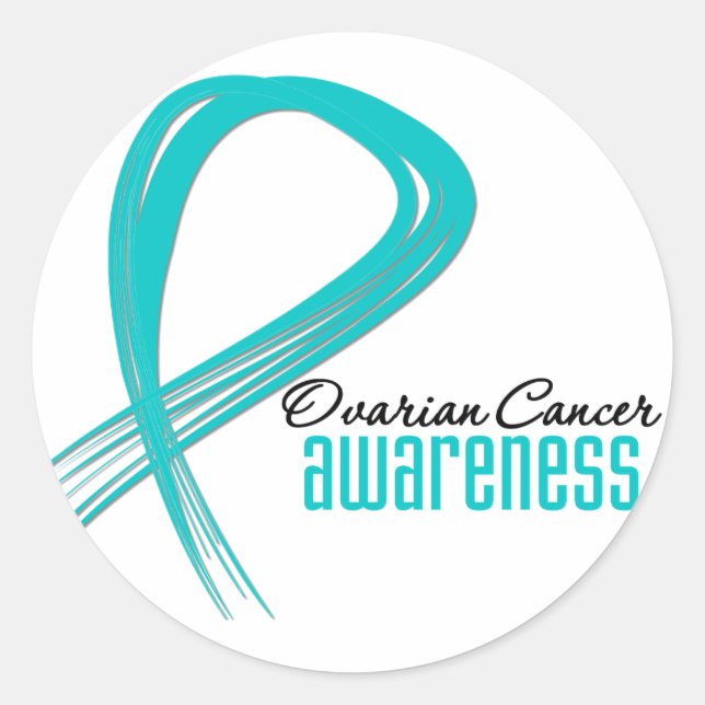 Ovarian Cancer Awareness Grunge Ribbon Classic Round Sticker (Front)