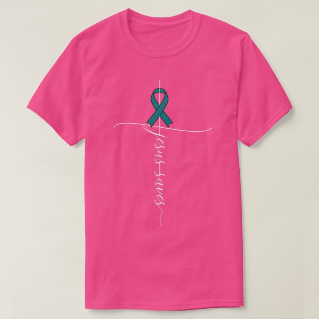 Ovarian Cancer Awareness Jesus Saves Christian Gif T-Shirt (Design Front)
