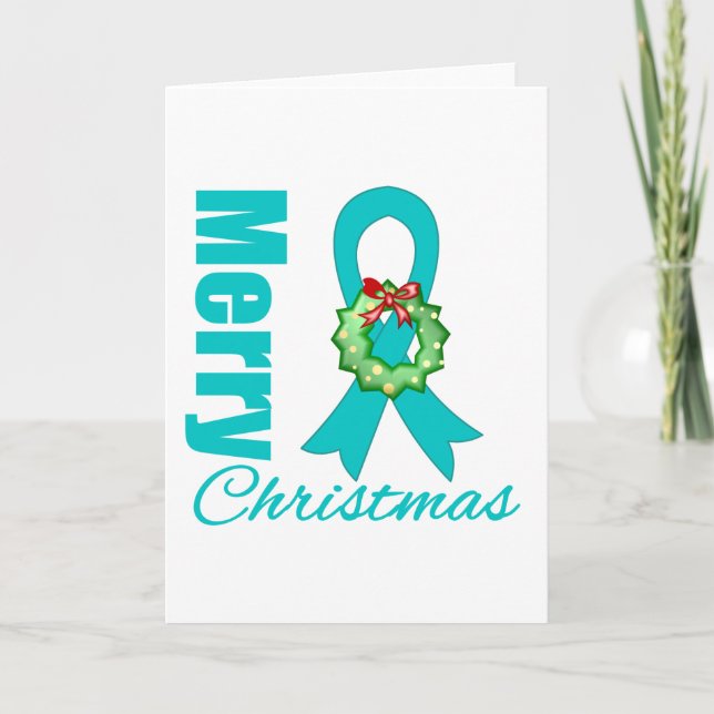 Ovarian Cancer Awareness Merry Christmas Ribbon Holiday Card (Front)