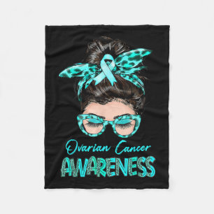 Ovarian Cancer Awareness Messy Bun Teal Ribbon  Fleece Blanket