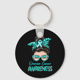 Ovarian Cancer Awareness Messy Bun Teal Ribbon  Key Ring