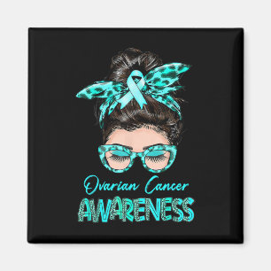 Ovarian Cancer Awareness Messy Bun Teal Ribbon Magnet