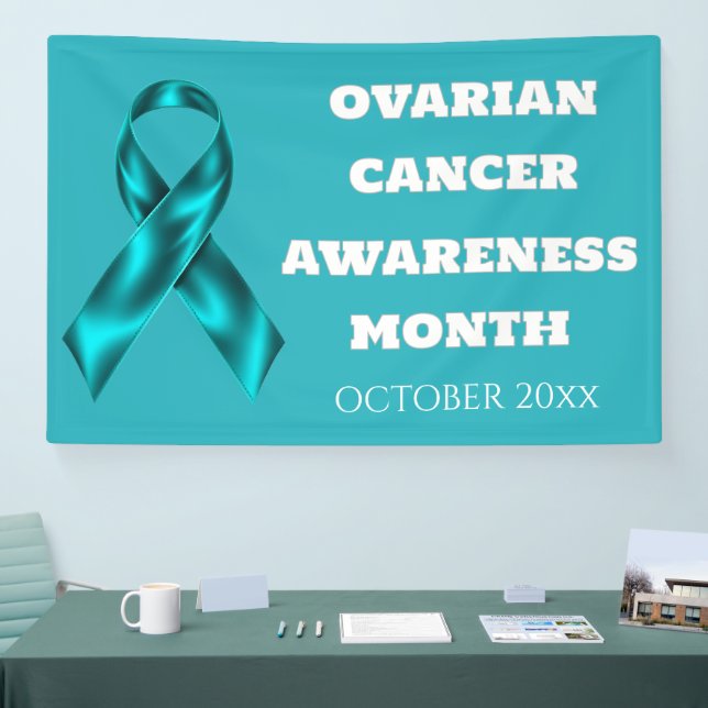 Ovarian Cancer Awareness Month teal ribbon DIY Banner (Tradeshow)