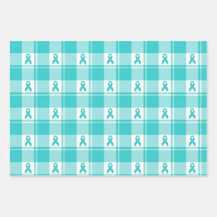 Ovarian Cancer Awareness Plaid Wrapping Paper Teal