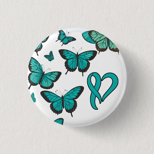 Ovarian Cancer Awareness Ribbon and Butterfly 3 Cm Round Badge (Front)