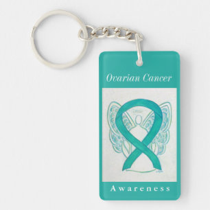 Ovarian Cancer Awareness Ribbon Angel Keychain