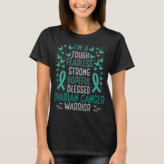 Ovarian Cancer Awareness Ribbon Cancer Warrior T-Shirt (Front)