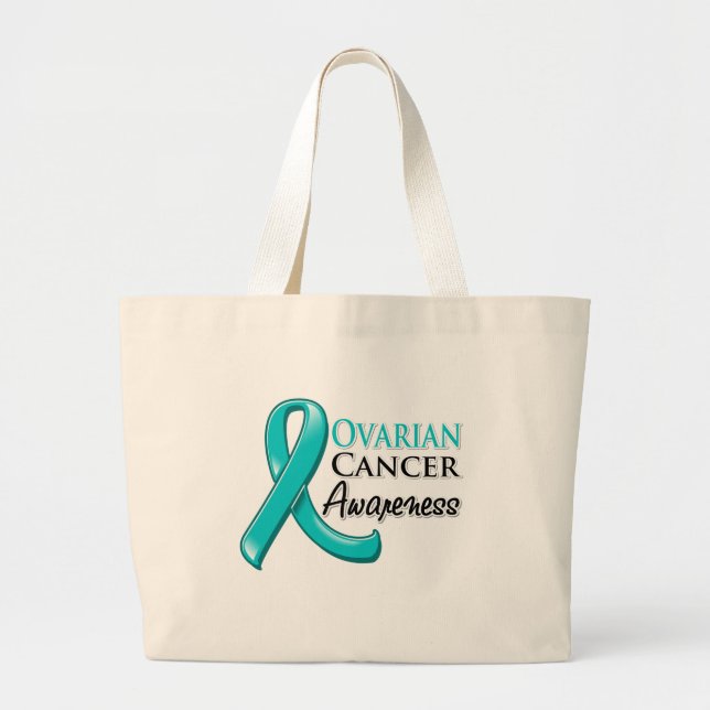 Ovarian Cancer Awareness Ribbon Large Tote Bag (Front)