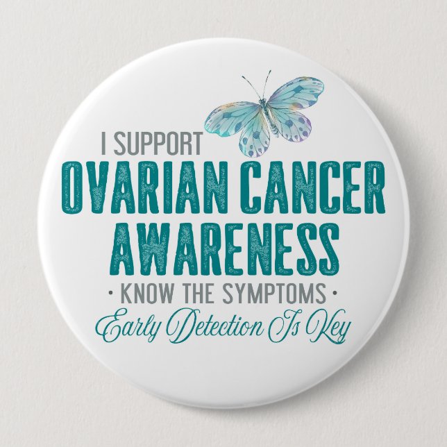 Ovarian Cancer Awareness | Teal Butterfly 10 Cm Round Badge (Front)