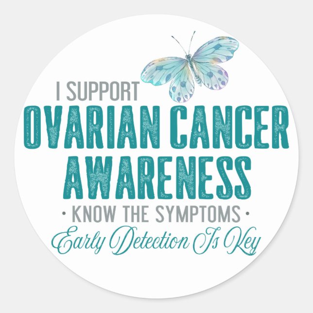 Ovarian Cancer Awareness | Teal Butterfly Classic Round Sticker (Front)