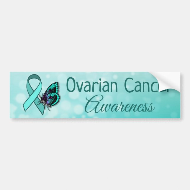 Ovarian Cancer Awareness Teal Butterfly Ribbon Bumper Sticker (Front)