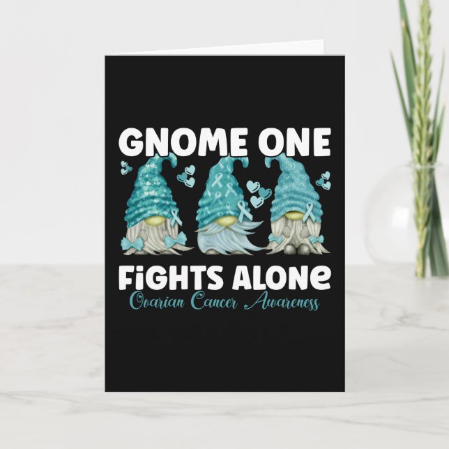 Ovarian Cancer Awareness Teal Ribbon Gnome Card (Front)