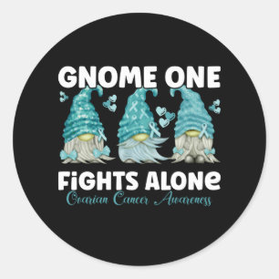 Ovarian Cancer Awareness Teal Ribbon Gnome Classic Round Sticker