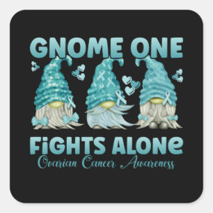 Ovarian Cancer Awareness Teal Ribbon Gnome Square Sticker