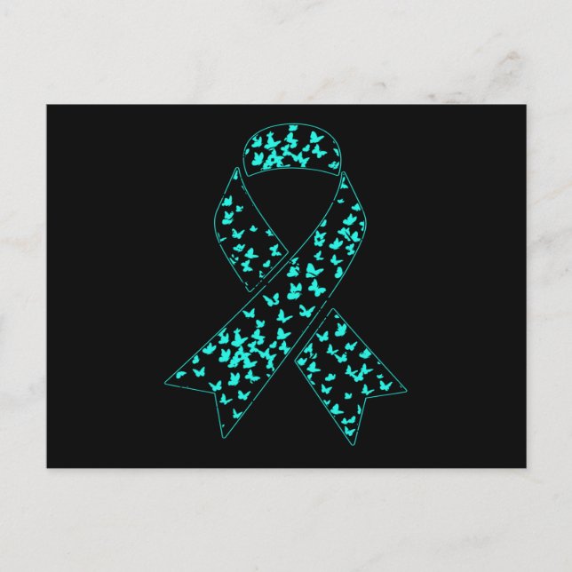 Ovarian Cancer Awareness Teal Ribbon Invitation Postcard (Front)