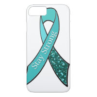 Ovarian Cancer Awareness Tibbon Teal and Glitter