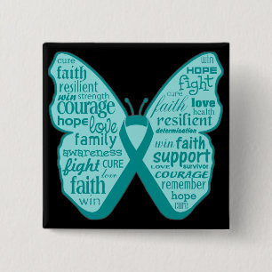 Ovarian Cancer Butterfly Collage of Words 15 Cm Square Badge