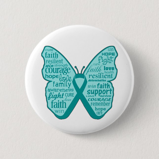 Ovarian Cancer Butterfly Collage of Words 6 Cm Round Badge (Front)