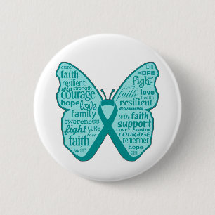 Ovarian Cancer Butterfly Collage of Words 6 Cm Round Badge