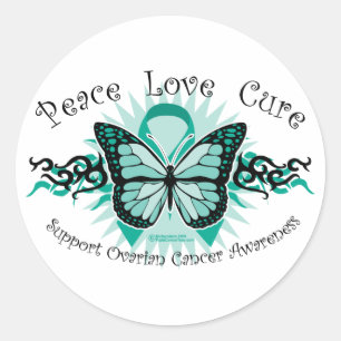 Ovarian Cancer Butterfly Tribal Classic Round Sticker