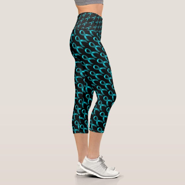 Ovarian Cancer | Cervical Cancer | Teal Ribbon Leg Capri Leggings (Right)
