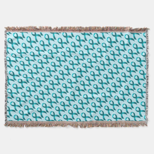 Ovarian Cancer | Cervical Cancer | Teal Ribbon Throw Blanket (Front)