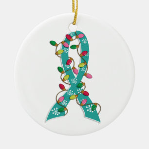 Ovarian Cancer Christmas Lights Ribbon Ceramic Tree Decoration