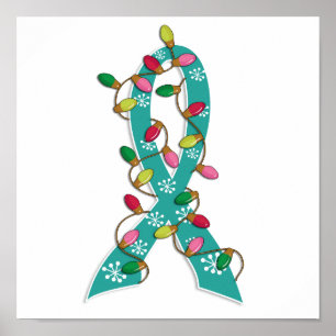 Ovarian Cancer Christmas Lights Ribbon Poster