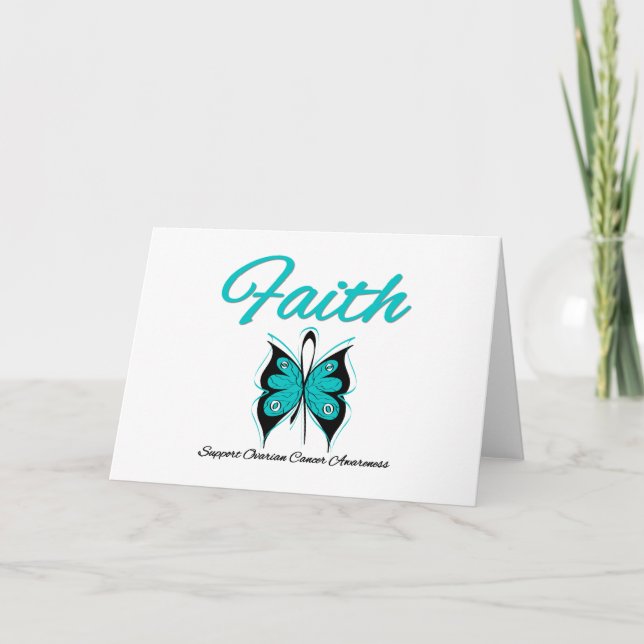 Ovarian Cancer Faith Butterfly Ribbon Card (Front)