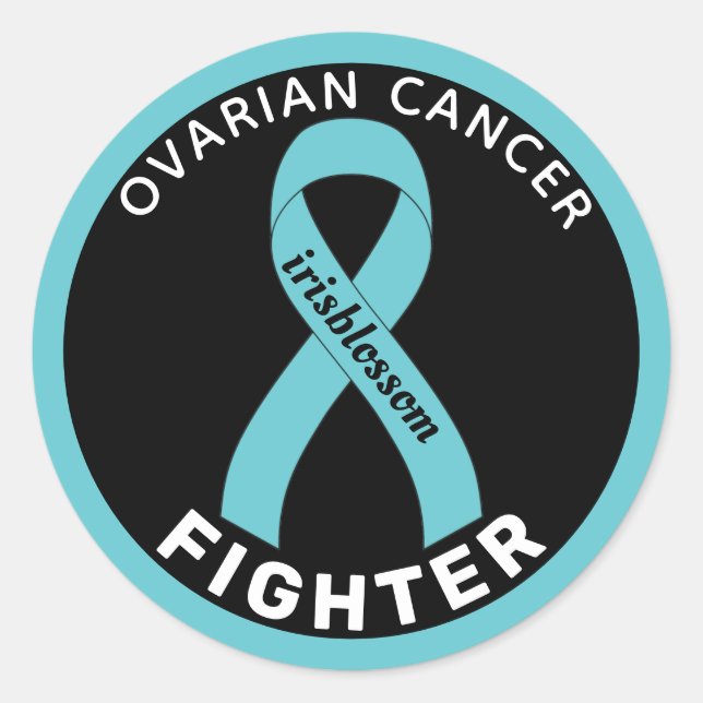 Ovarian Cancer Fighter Ribbon Black Round Sticker (Front)