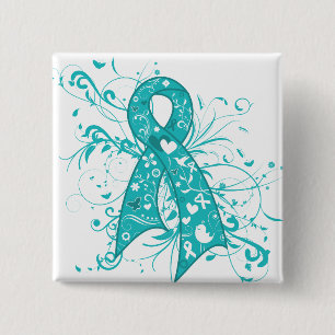 Ovarian Cancer Floral Swirls Ribbon 15 Cm Square Badge