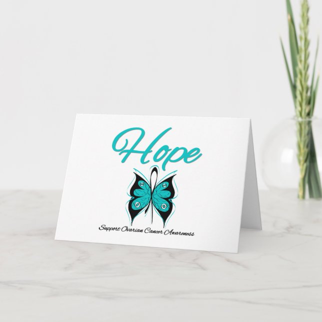 Ovarian Cancer Hope Butterfly Ribbon Card (Front)