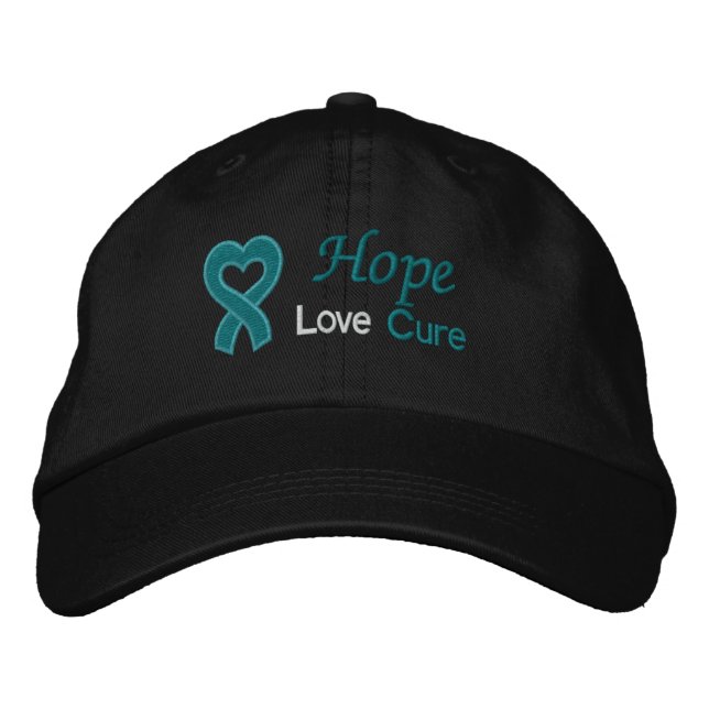 Ovarian Cancer Hope Love Cure Embroidered Hat (Front)