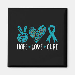 Ovarian Cancer Hope Love Cure Teal Ribbon Magnet