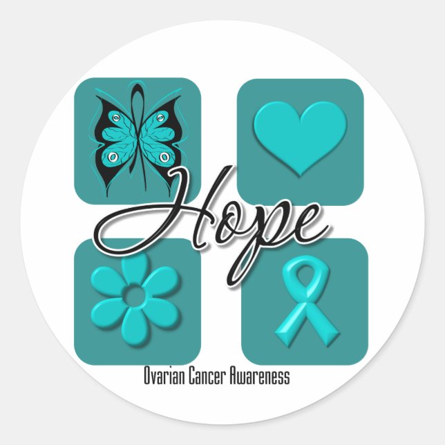 Ovarian Cancer Hope Love Inspire Awareness Classic Round Sticker (Front)
