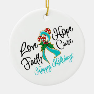Ovarian Cancer Love Hope Holidays Ceramic Tree Decoration