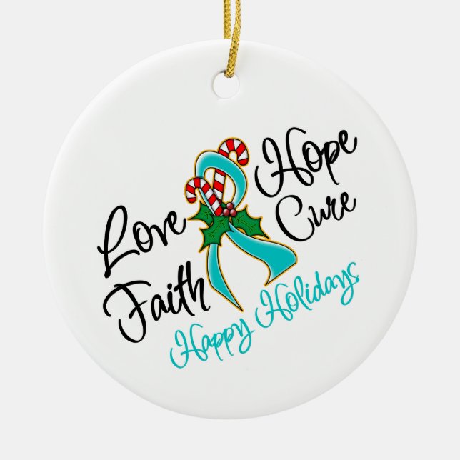 Ovarian Cancer Love Hope Holidays Ceramic Tree Decoration (Front)
