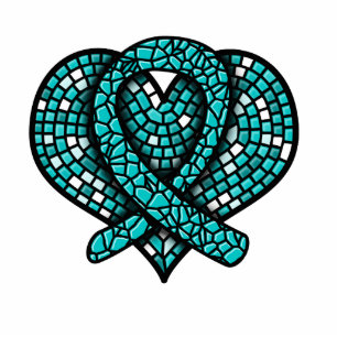 Ovarian Cancer Mosaic Heart Ribbon Sculpture Standing Photo Sculpture