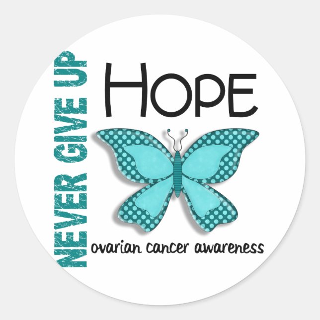 Ovarian Cancer Never Give Up Hope Butterfly 4.1 Classic Round Sticker (Front)