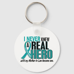 Ovarian Cancer NEVER KNEW A HERO 2 Mother-In-Law Key Ring