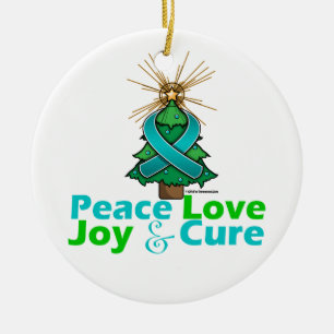 Ovarian Cancer Peace Love Joy Cure Ceramic Tree Decoration