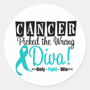 Ovarian Cancer Picked The Wrong Diva v2 Classic Round Sticker