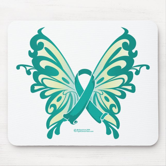 Ovarian Cancer Ribbon Butterfly Mouse Mat (Front)