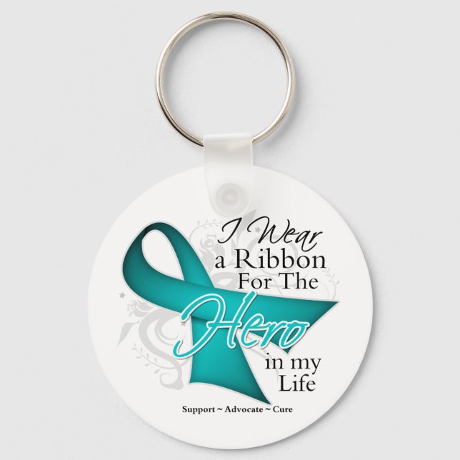 Ovarian Cancer Ribbon Hero in My Life Key Ring (Front)